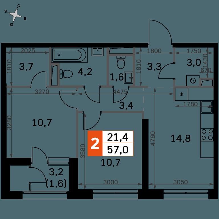 2-BD Apartment Sale, 57 sq. m. at Sky Garden, Stroitelny Drive, 9с6, Moscow, Russia #2