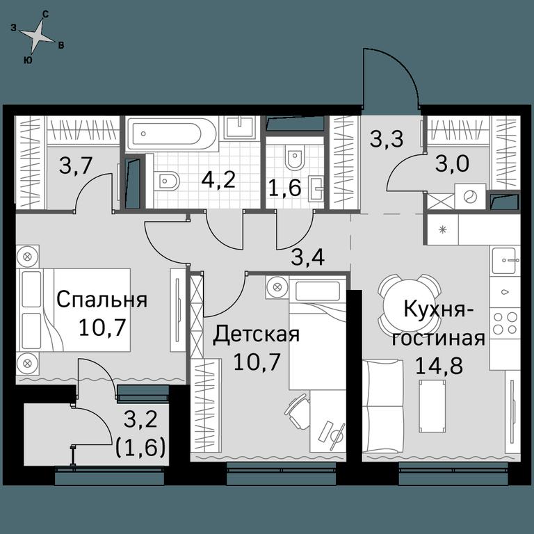 2-BD Apartment Sale, 57 sq. m. at Sky Garden, Stroitelny Drive, 9с6, Moscow, Russia #1