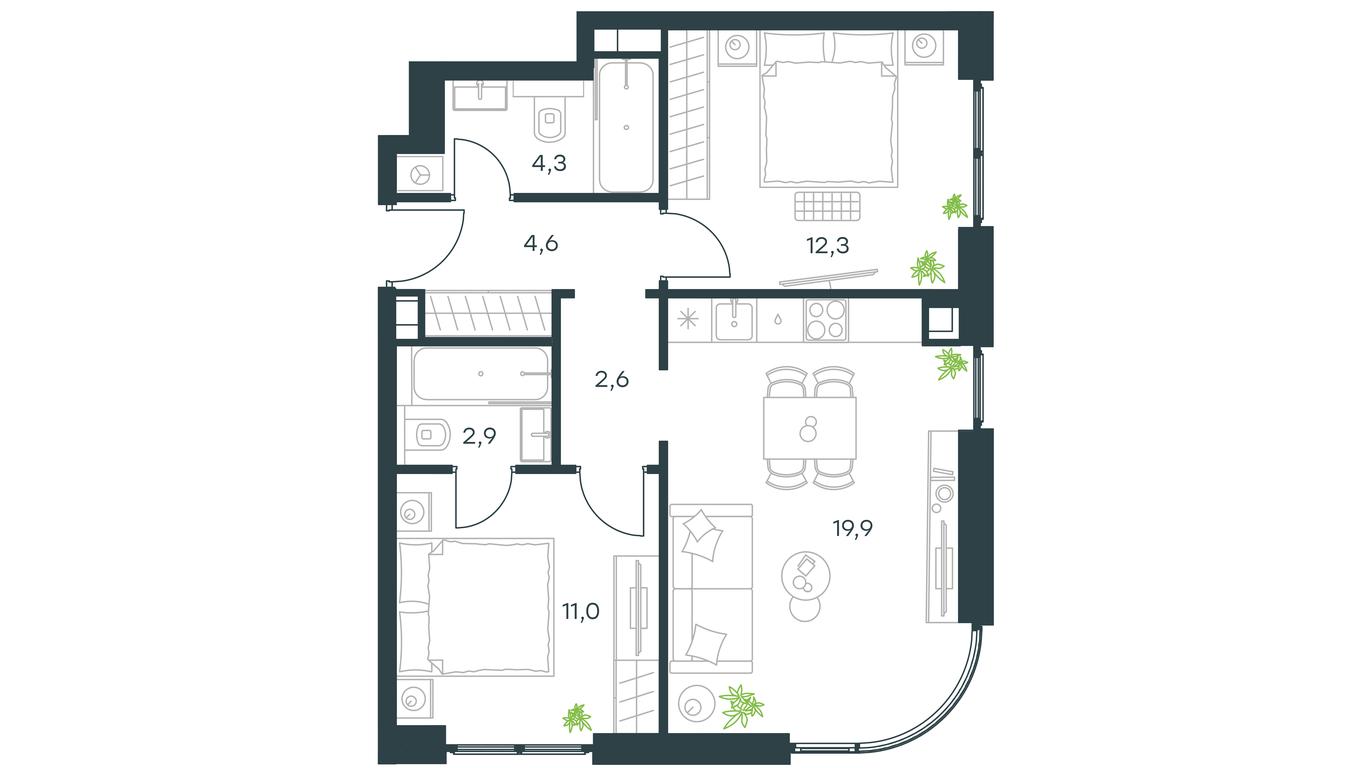 1-BD Apartment Sale, 57.6 sq. m. at Paveletskaya City, Dubininskaya Street, 59, Moscow, Russia #1