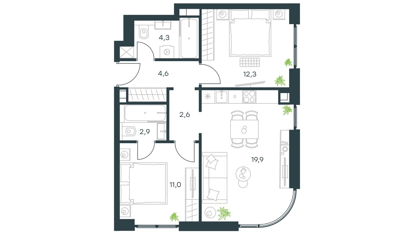 1-BD Apartment Sale, 57.6 sq. m. at Paveletskaya City, Dubininskaya Street, 59, Moscow, Russia #1