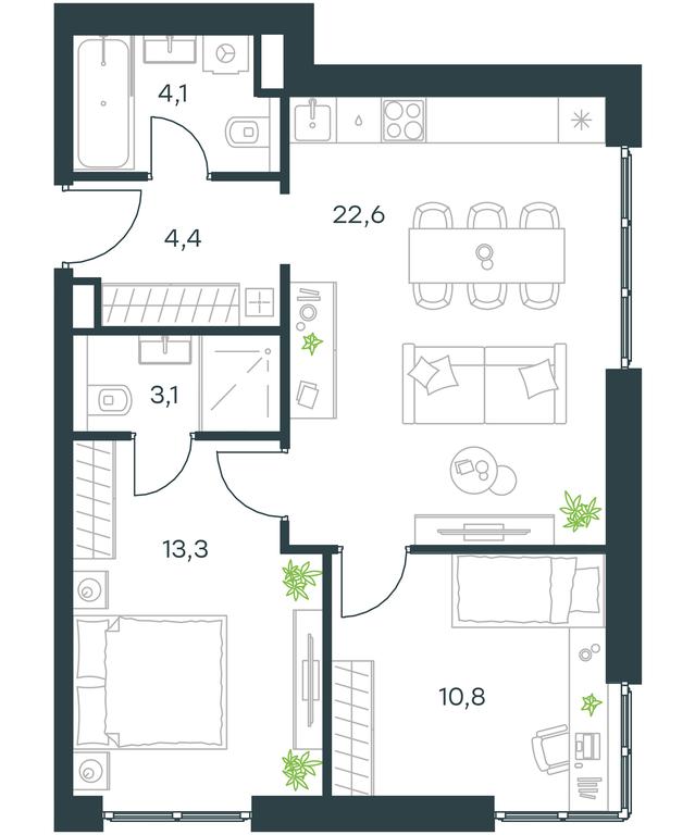 1-BD Apartment Sale, 58.3平方米 at Paveletskaya City, Dubininskaya Street, 59, Moscow, Russia #1