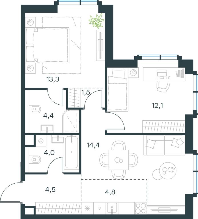 2-BD Apartment Sale, 59 sq. m. at Paveletskaya City, Dubininskaya Street, 59, Moscow, Russia #1