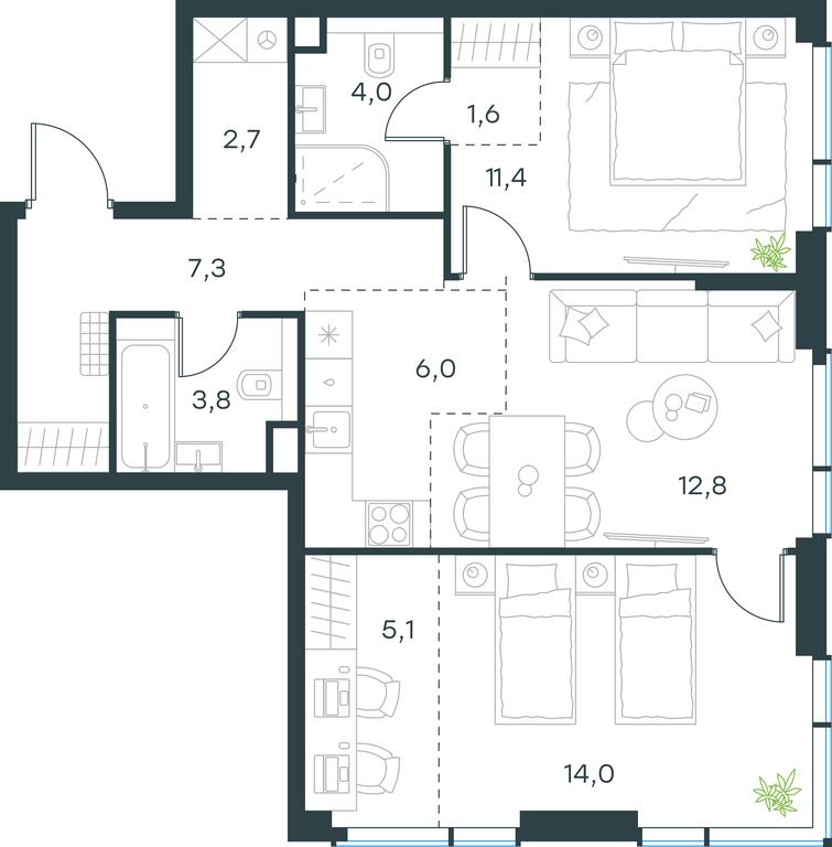2-BD Apartment Sale, 68.7 sq. m. at Paveletskaya City, Dubininskaya Street, 59, Moscow, Russia #1