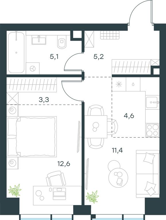 1-BD Apartment Sale, 42.2 sq. m. at Paveletskaya City, Dubininskaya Street, 59, Moscow, Russia #1