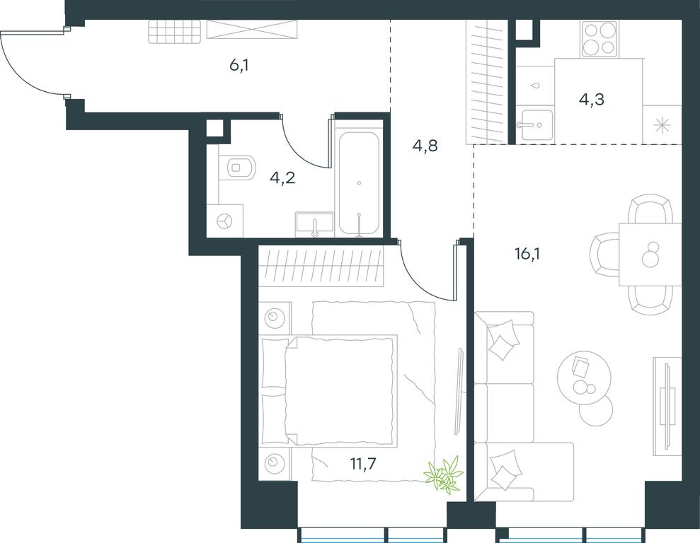 1-BD Apartment Sale, 47.2 sq. m. at Paveletskaya City, Dubininskaya Street, 59, Moscow, Russia #1