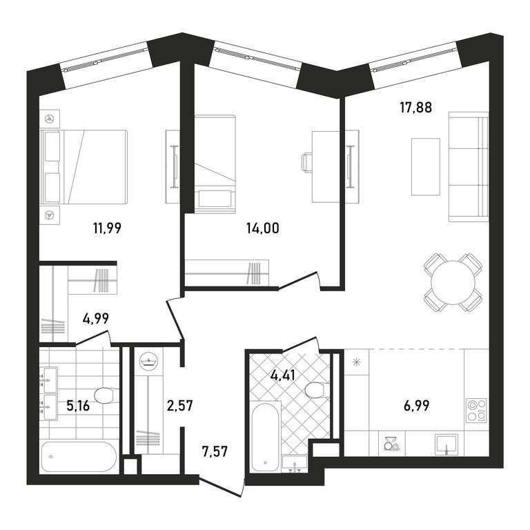 2-BD Apartment Sale, 75.56 sq. m. at Republic, Presnensky Val Street, 27с1, Moscow, Russia #2