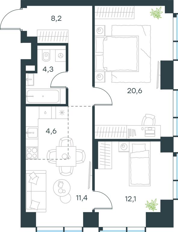 2-BD Apartment Sale, 61.2 sq. m. at Paveletskaya City, Dubininskaya Street, 59, Moscow, Russia #1 2-BD Apartment Sale, 61.2 sq. m. at Paveletskaya City, Dubininskaya Street, 59, Moscow, Russia #1
