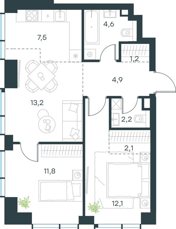 2-BD Apartment Sale, 59.6 sq. m. at Paveletskaya City, Dubininskaya Street, 59, Moscow, Russia #1