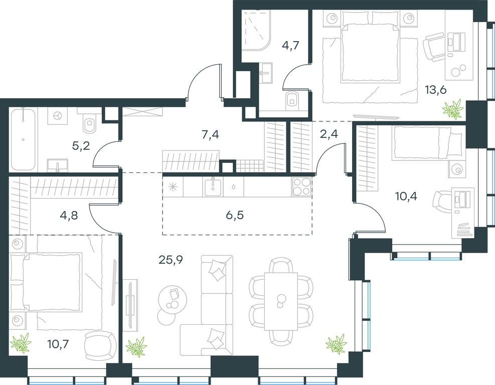 3-BD Apartment Sale, 91.6 sq. m. at Paveletskaya City, Dubininskaya Street, 59, Moscow, Russia #1