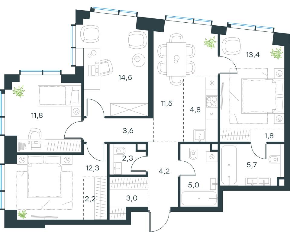 4-BD Apartment Sale, 96.1 sq. m. at Paveletskaya City, Dubininskaya Street, 59, Moscow, Russia #1
