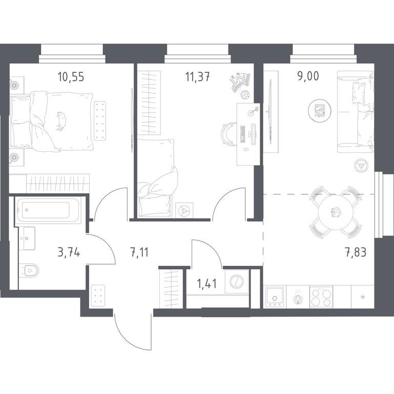 1-BD Apartment Sale, 51.01平方米 at Kvartal Strogino, zhiloy kompleks Kvartal Strogino, Krasnogorsk, Moscow Region, Russia #2