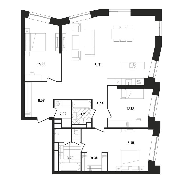 3-BD Apartment Sale, 130.08平方米 at Republic, Presnensky Val Street, 27с1, Moscow, Russia #2