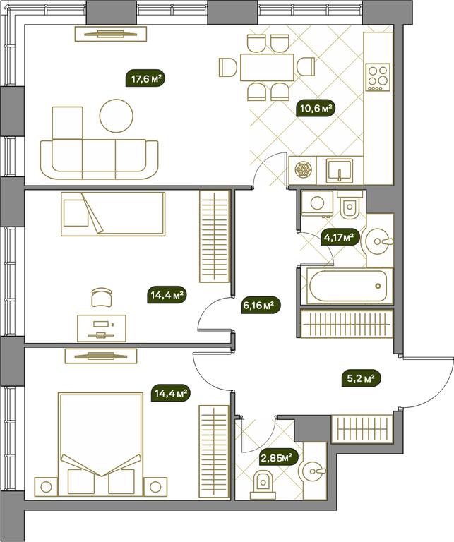 1-BD Apartment Sale, 73 sq. m. at West Garden, Minskaya Street, 1Вс1, Moscow, Russia #1