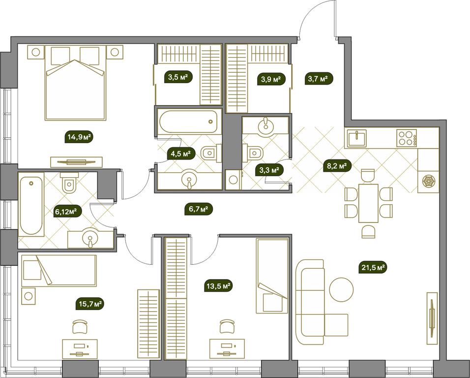 2-BD Apartment Sale, 102.3平方米 at West Garden, Minskaya Street, 1Вс1, Moscow, Russia #1