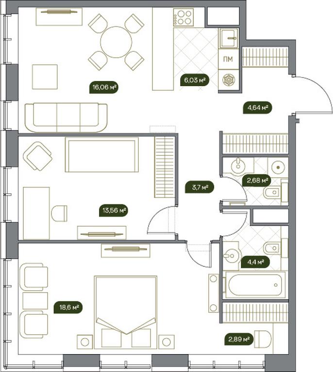 1-BD Apartment Sale, 72.9 sq. m. at West Garden, Minskaya Street, 1Вс1, Moscow, Russia #1