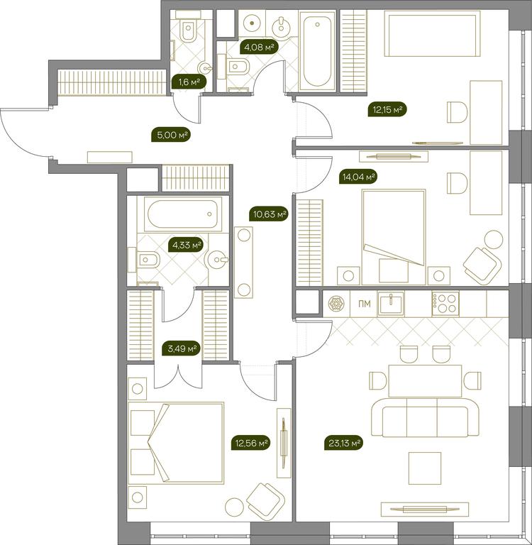 2-BD Apartment Sale, 91.7 sq. m. at West Garden, Minskaya Street, 1Вс1, Moscow, Russia #1