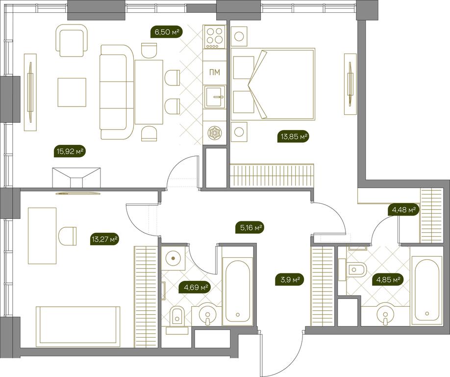 1-BD Apartment Sale, 72.9 sq. m. at West Garden, Minskaya Street, 1Вс1, Moscow, Russia #1 1-BD Apartment Sale, 72.9 sq. m. at West Garden, Minskaya Street, 1Вс1, Moscow, Russia #1