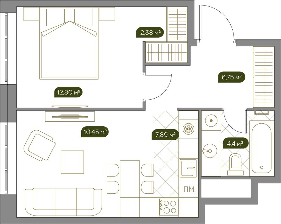 1-BD Apartment Sale, 45 sq. m. at West Garden, Minskaya Street, 1Вс1, Moscow, Russia #1