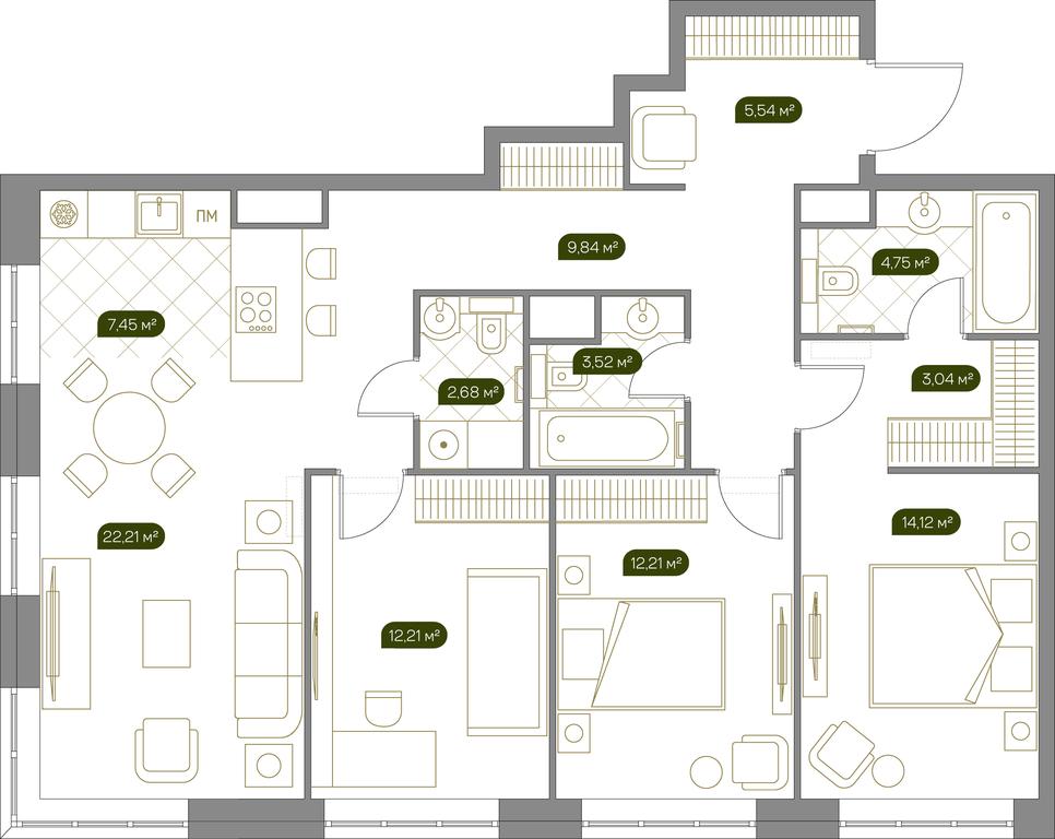 2-BD Apartment Sale, 97.9平方米 at West Garden, Minskaya Street, 1Вс1, Moscow, Russia #1