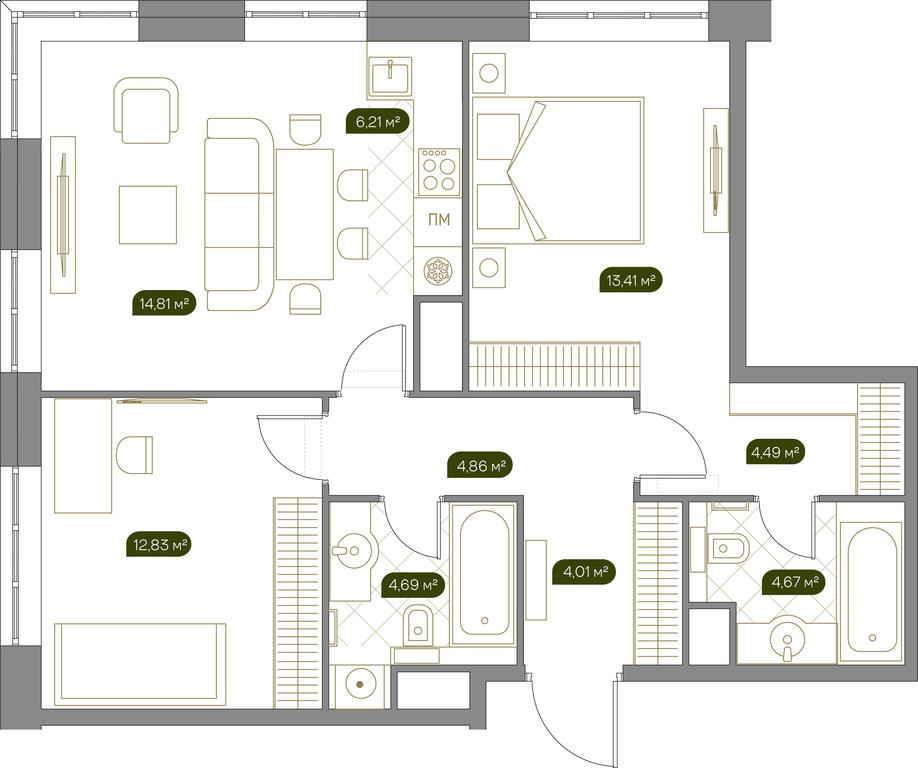 1-BD Apartment Sale, 70.3平方米 at West Garden, Minskaya Street, 1Вс1, Moscow, Russia #1 1-BD Apartment Sale, 70.3平方米 at West Garden, Minskaya Street, 1Вс1, Moscow, Russia #1