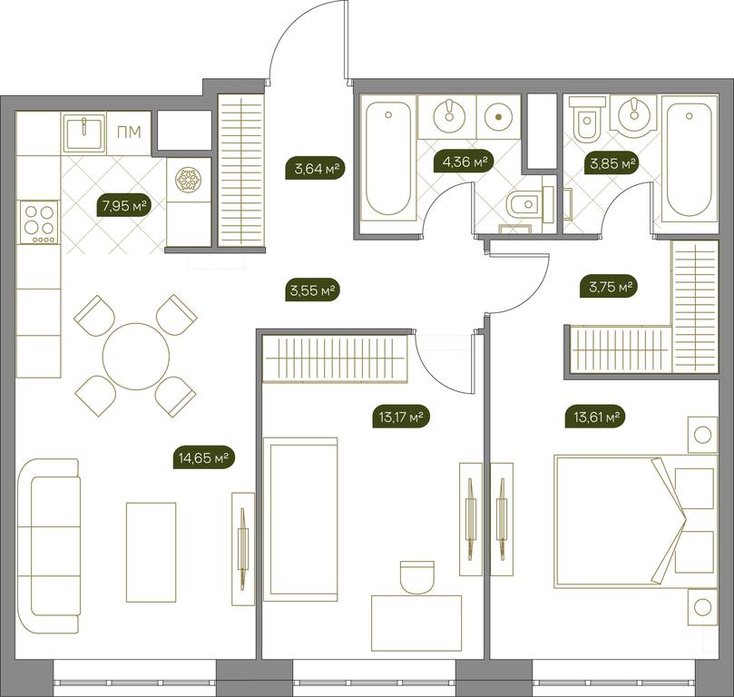 1-BD Apartment Sale, 68.9 sq. m. at West Garden, Minskaya Street, 1Вс1, Moscow, Russia #1
