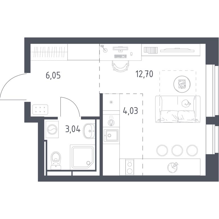 Apartment Sale, 25.82平方米 at Novoe Vidnoe, Kalinovka Village, Leninskiy City District, Moscow Region, Russia #1