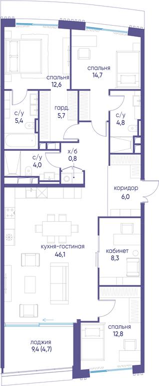 4-BD Apartment Sale, 125.9 sq. m. at Ostrov, Nizhnye Mnyovniki Street, 37Ас4, Moscow, Russia #1