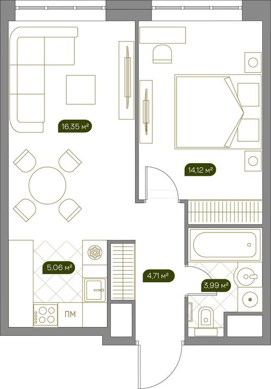 1-BD Apartment Sale, 44.5 sq. m. at West Garden, Minskaya Street, 1Вс1, Moscow, Russia #1