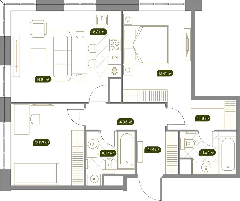 1-BD Apartment Sale, 71.3 sq. m. at West Garden, Minskaya Street, 1Вс1, Moscow, Russia #1 1-BD Apartment Sale, 71.3 sq. m. at West Garden, Minskaya Street, 1Вс1, Moscow, Russia #1