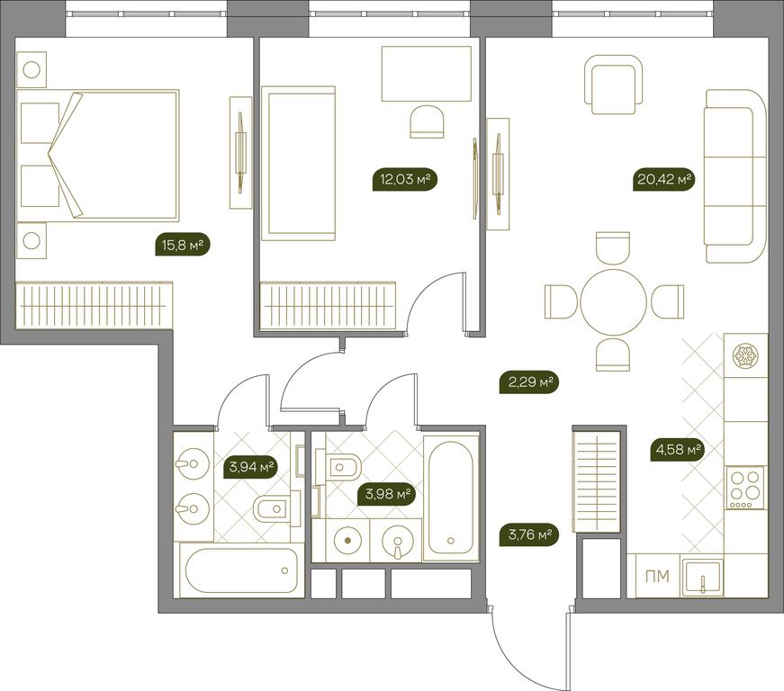 1-BD Apartment Sale, 67 sq. m. at West Garden, Minskaya Street, 1Вс1, Moscow, Russia #1