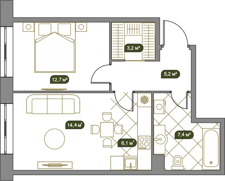 1-BD Apartment Sale, 49.3 sq. m. at West Garden, Minskaya Street, 1Вс1, Moscow, Russia #1 1-BD Apartment Sale, 49.3 sq. m. at West Garden, Minskaya Street, 1Вс1, Moscow, Russia #1