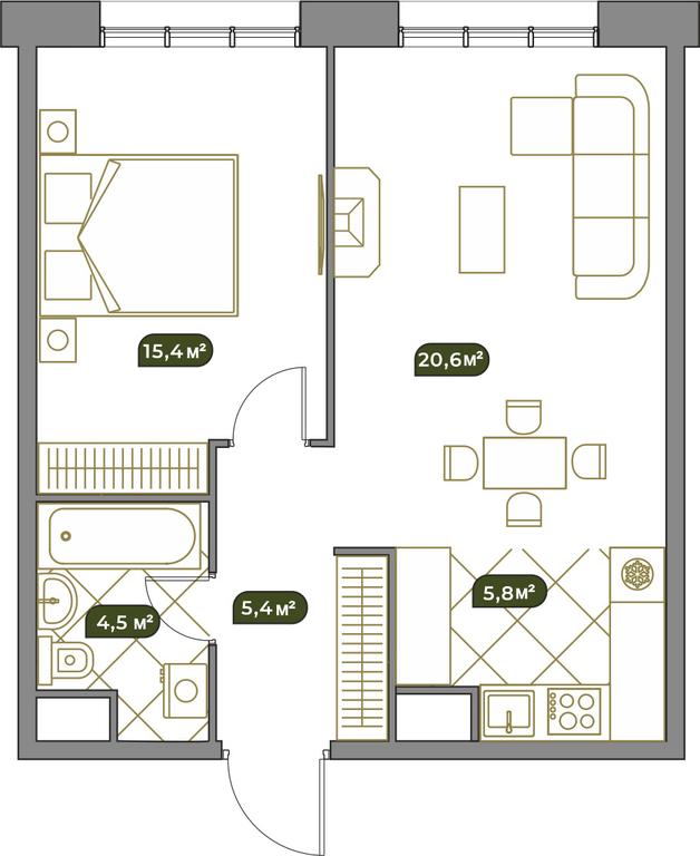 1-BD Apartment Sale, 52.4 sq. m. at West Garden, Minskaya Street, 1Вс1, Moscow, Russia #1