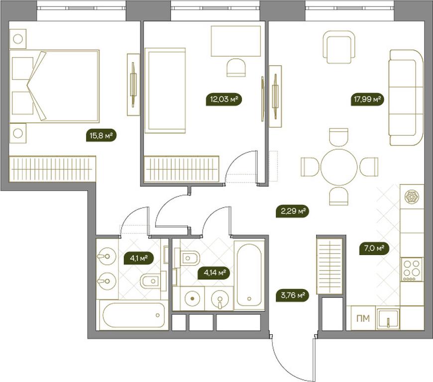 1-BD Apartment Sale, 67 sq. m. at West Garden, Minskaya Street, 1Вс1, Moscow, Russia #1