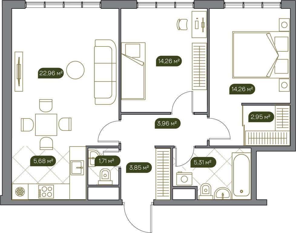 1-BD Apartment Sale, 74.9 sq. m. at West Garden, Minskaya Street, 1Вс1, Moscow, Russia #1 1-BD Apartment Sale, 74.9 sq. m. at West Garden, Minskaya Street, 1Вс1, Moscow, Russia #1