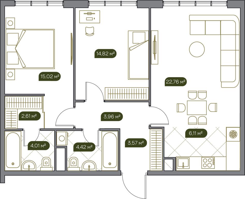 1-BD Apartment Sale, 77.1 sq. m. at West Garden, Minskaya Street, 1Вс1, Moscow, Russia #1 1-BD Apartment Sale, 77.1 sq. m. at West Garden, Minskaya Street, 1Вс1, Moscow, Russia #1