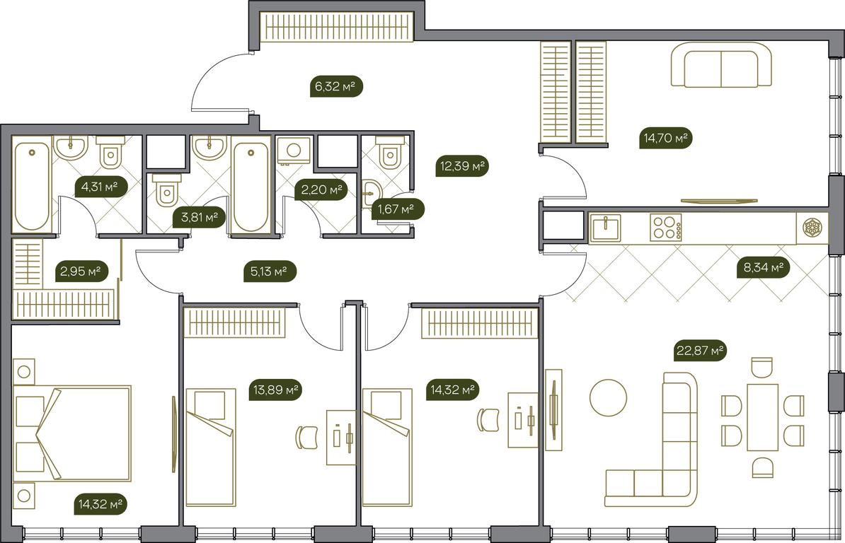 3-BD Apartment Sale, 125.5 sq. m. at West Garden, Minskaya Street, 1Вс1, Moscow, Russia #1