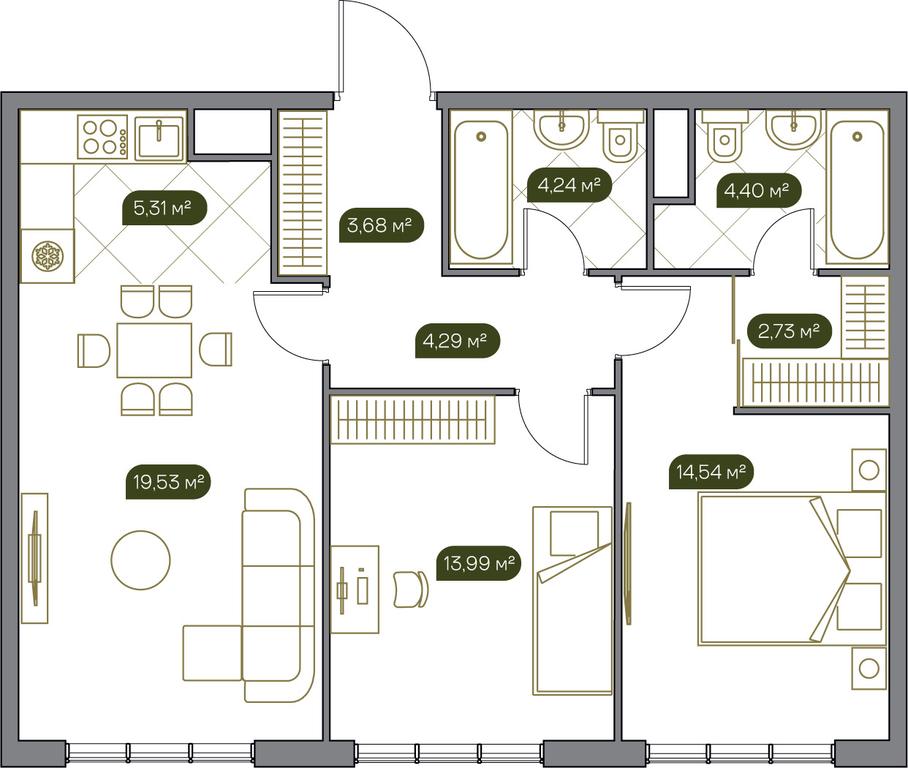 1-BD Apartment Sale, 73 sq. m. at West Garden, Minskaya Street, 1Вс1, Moscow, Russia #1 1-BD Apartment Sale, 73 sq. m. at West Garden, Minskaya Street, 1Вс1, Moscow, Russia #1