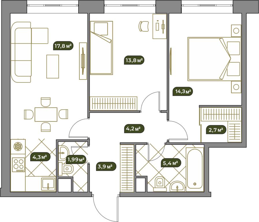 1-BD Apartment Sale, 68.7 sq. m. at West Garden, Minskaya Street, 1Вс1, Moscow, Russia #1 1-BD Apartment Sale, 68.7 sq. m. at West Garden, Minskaya Street, 1Вс1, Moscow, Russia #1