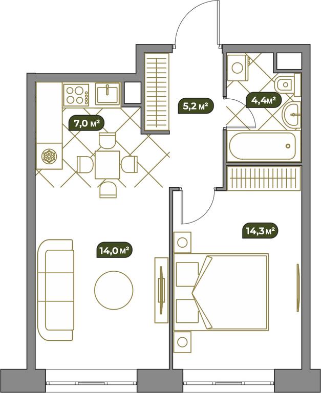 1-BD Apartment Sale, 44.5 sq. m. at West Garden, Minskaya Street, 1Вс1, Moscow, Russia #1 1-BD Apartment Sale, 44.5 sq. m. at West Garden, Minskaya Street, 1Вс1, Moscow, Russia #1