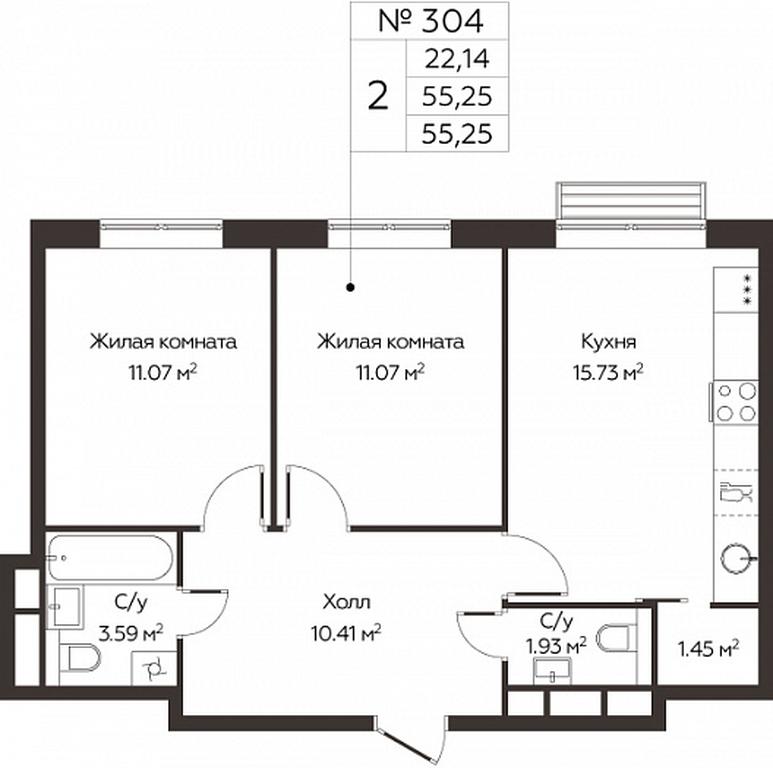 1-BD Apartment Sale, 55.25 sq. m. at Kvartal Rumyantsevo, ulitsa Admirala Kornilova, с1, Mosrentgen Settlement, Moscow, Russia #1