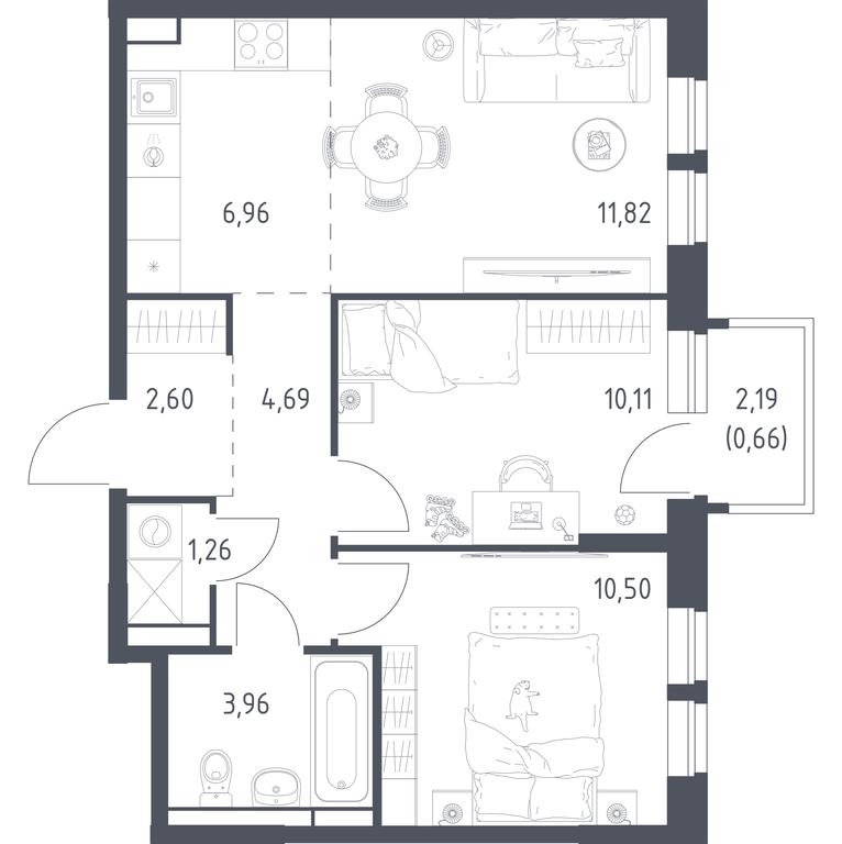 1-BD Apartment Sale, 52.56 sq. m. at Novoe Vidnoe, Kalinovka Village, Leninskiy City District, Moscow Region, Russia #1