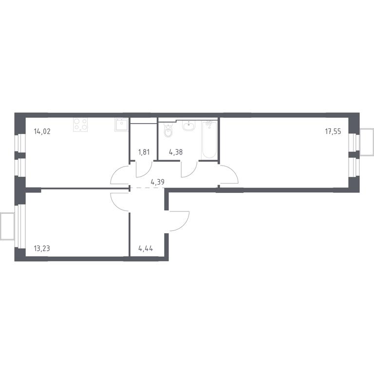 1-BD Apartment Sale, 59.82平方米 at Novoe Vidnoe, Kalinovka Village, Leninskiy City District, Moscow Region, Russia #1