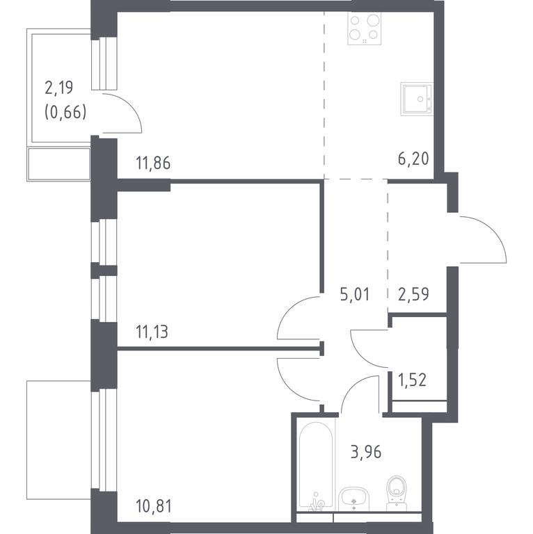 1-BD Apartment Sale, 53.74平方米 at Novoe Vidnoe, Kalinovka Village, Leninskiy City District, Moscow Region, Russia #1