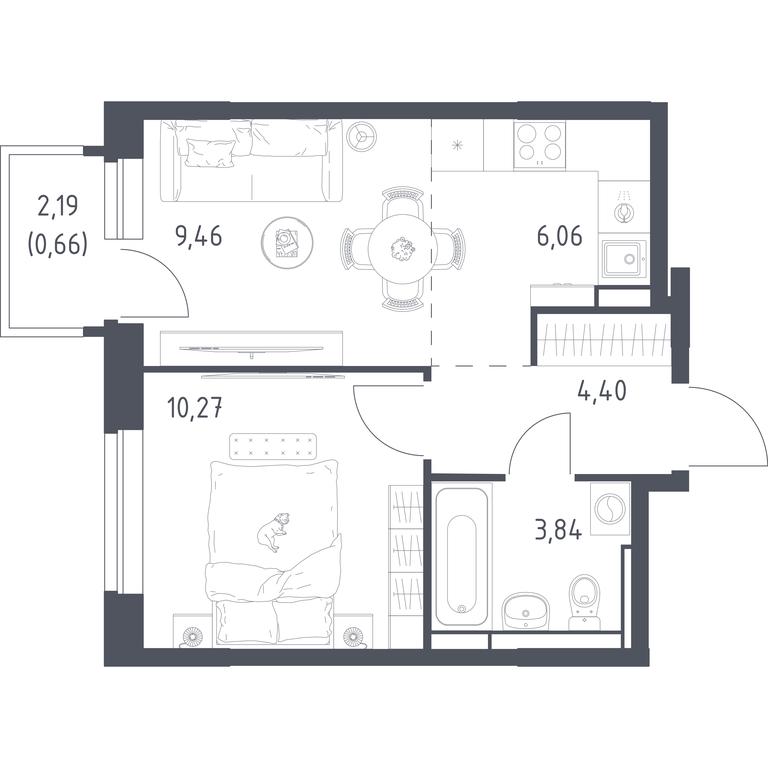 Apartment Sale, 34.69 sq. m. at Novoe Vidnoe, Kalinovka Village, Leninskiy City District, Moscow Region, Russia #1