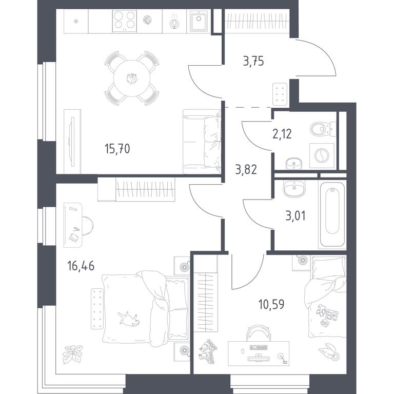 1-BD Apartment Sale, 55.45 sq. m. at Novoe Vidnoe, Kalinovka Village, Leninskiy City District, Moscow Region, Russia #1 1-BD Apartment Sale, 55.45 sq. m. at Novoe Vidnoe, Kalinovka Village, Leninskiy City District, Moscow Region, Russia #1