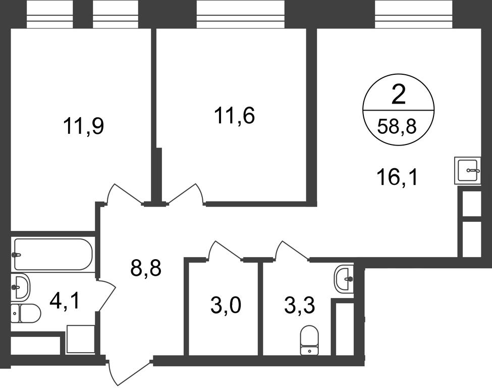 2-BD Apartment Sale, 58.8 sq. m. at Pervyi Moskovskiy, ulitsa Bianki, 1, Moskovskiy, Moscow, Russia #2