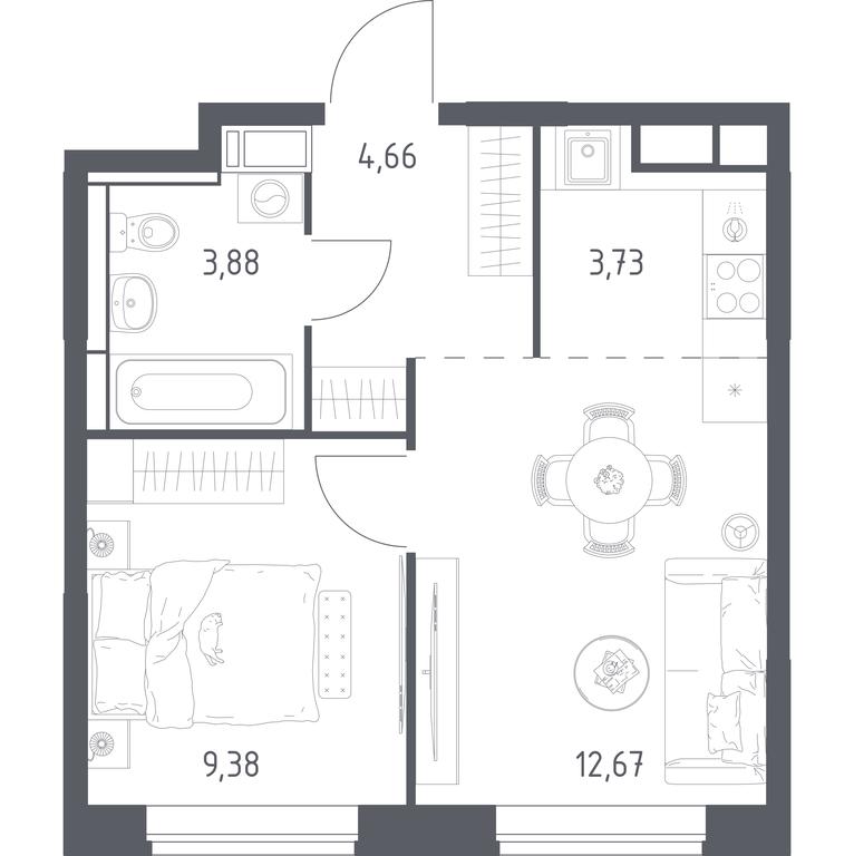 Apartment Sale, 34.1 sq. m. at Pribrezhnyi Park, Pribrezhniy Park Residential Complex, Village of Yam, Domodedovo City District, Moscow Region, Russia #1