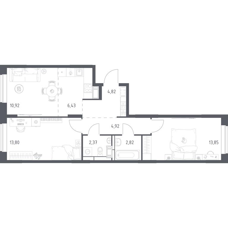 1-BD Apartment Sale, 59 sq. m. at Pribrezhnyi Park, Pribrezhniy Park Residential Complex, Village of Yam, Domodedovo City District, Moscow Region, Russia #1