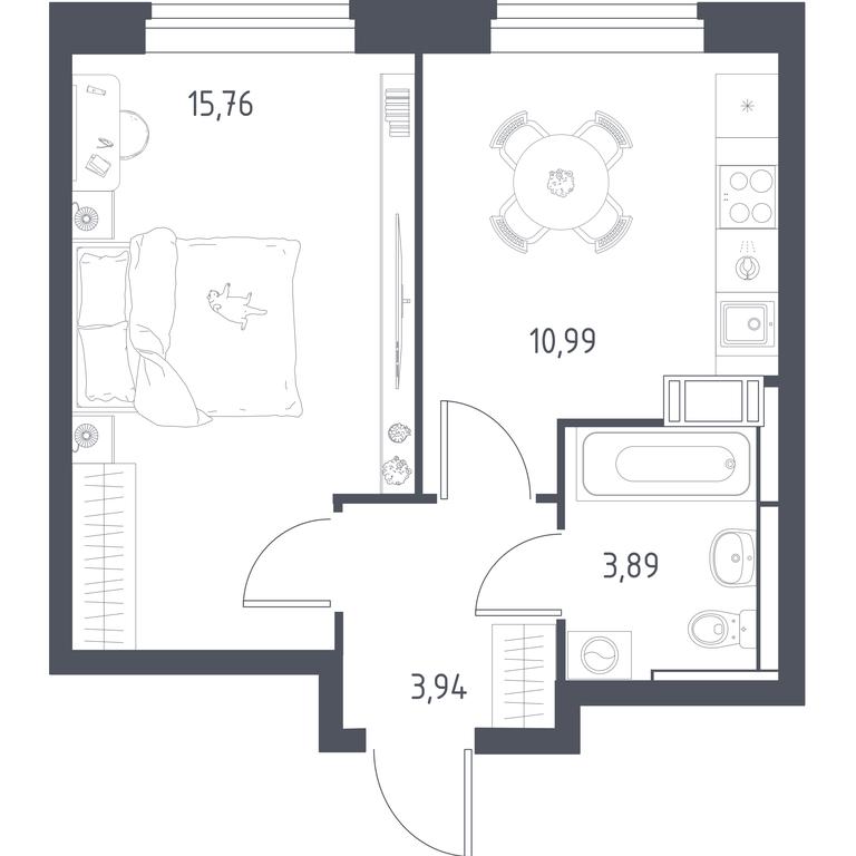 Apartment Sale, 33.7平方米 at Pribrezhnyi Park, Pribrezhniy Park Residential Complex, Village of Yam, Domodedovo City District, Moscow Region, Russia #1