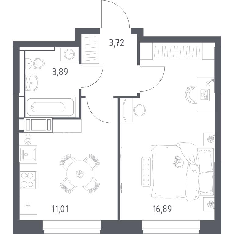 Apartment Sale, 35.1 sq. m. at Pribrezhnyi Park, Pribrezhniy Park Residential Complex, Village of Yam, Domodedovo City District, Moscow Region, Russia #1